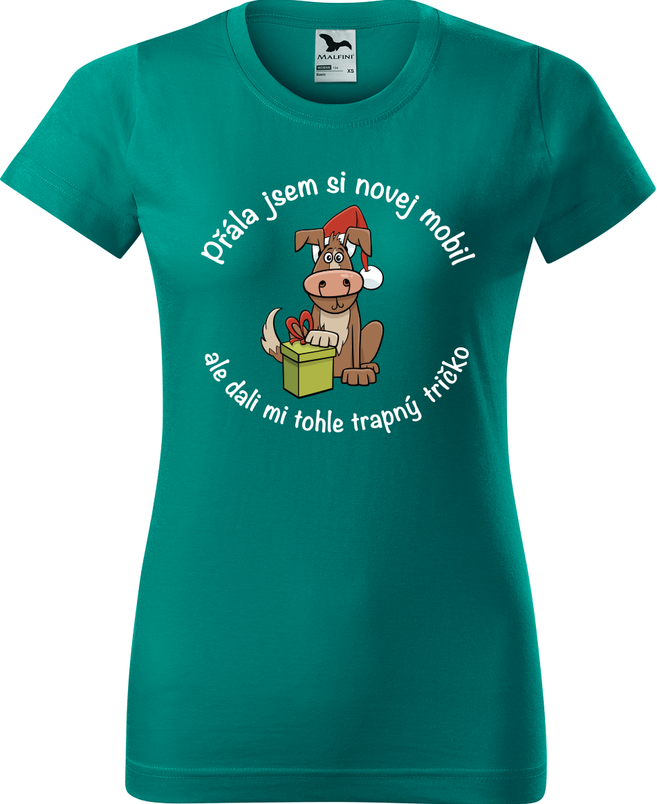Dámské vánoční tričko - Přála jsem si novej mobil Velikost: L, Barva: Emerald (19)