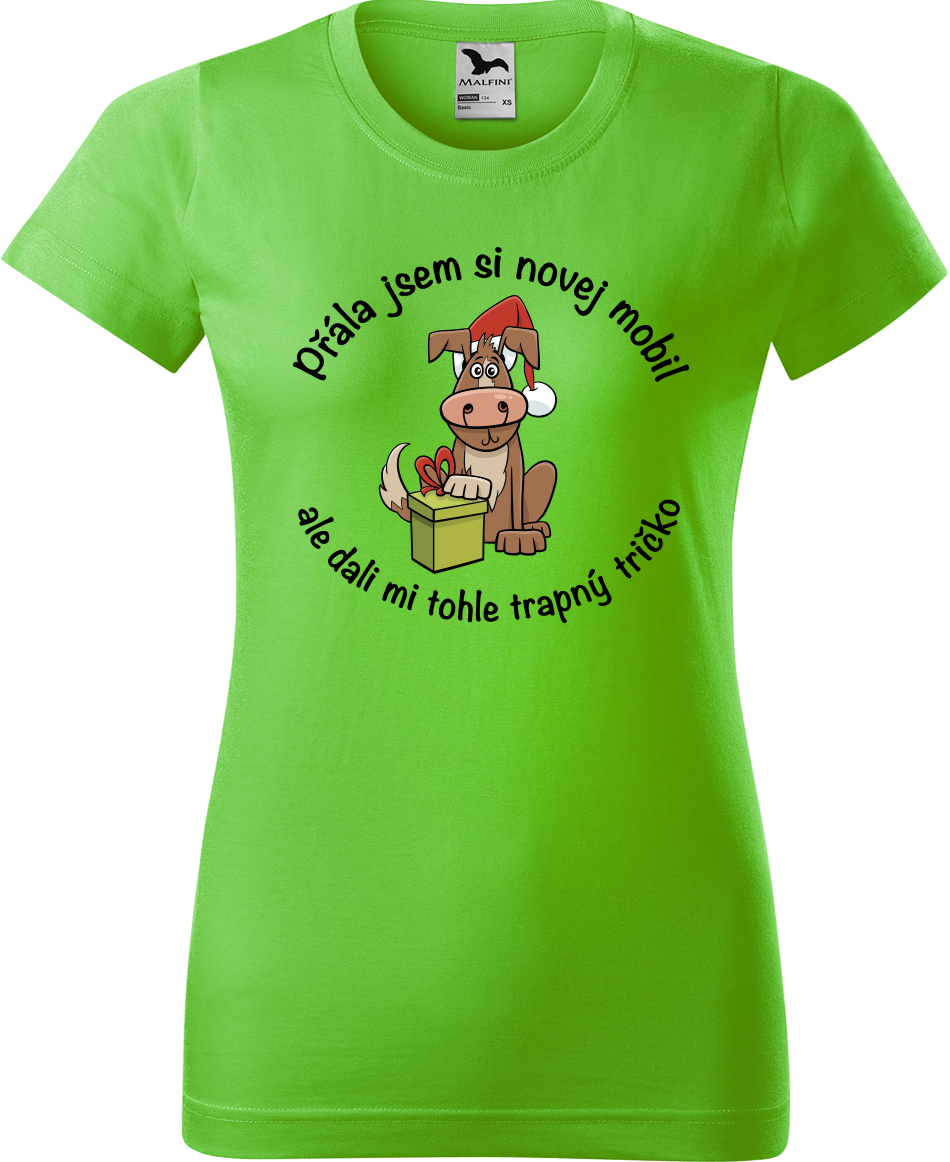 Dámské vánoční tričko - Přála jsem si novej mobil Velikost: S, Barva: Apple Green (92)