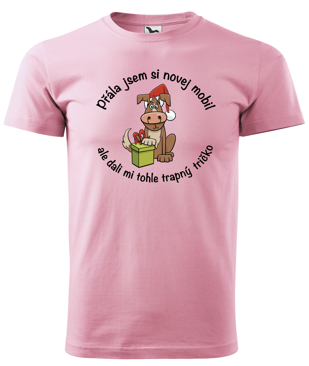 Dětské vánoční tričko - Přála jsem si novej mobil Velikost: 4 roky / 110 cm, Barva: Růžová (30)