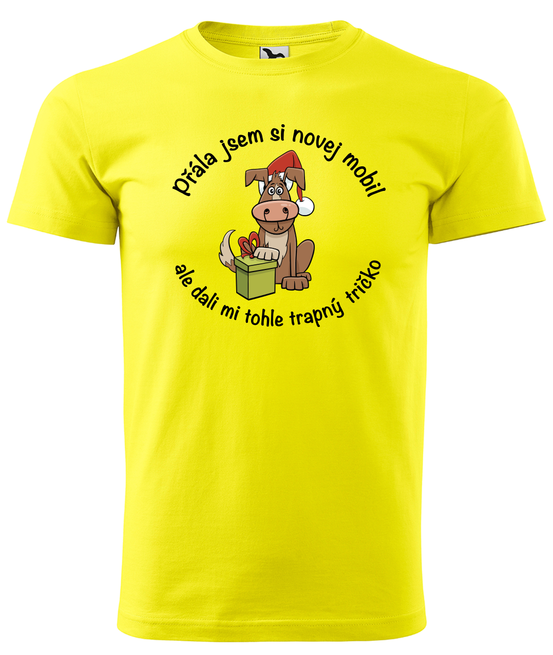 Dětské vánoční tričko - Přála jsem si novej mobil Velikost: 4 roky / 110 cm, Barva: Žlutá (04)