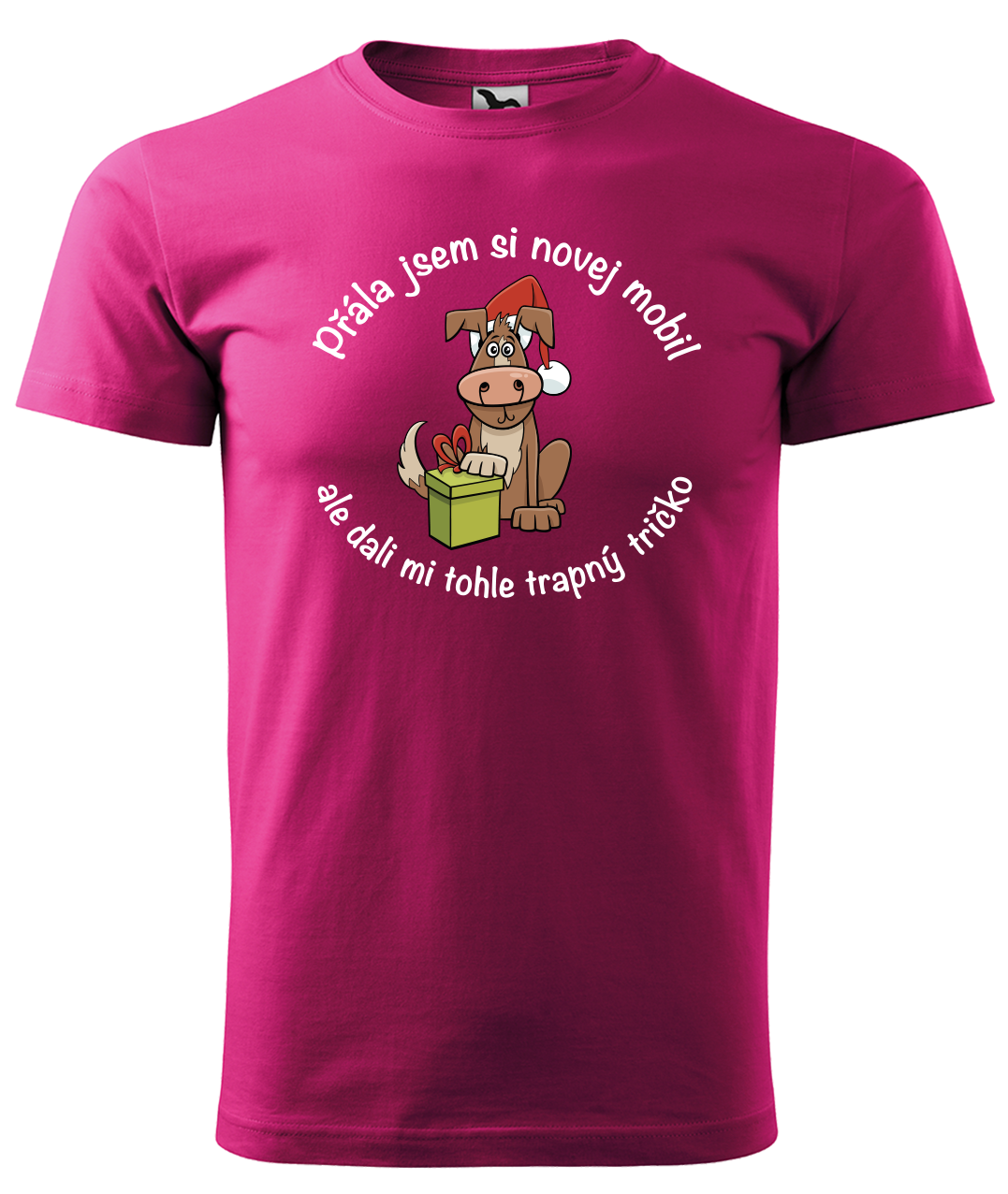 Dětské vánoční tričko - Přála jsem si novej mobil Velikost: 10 let / 146 cm, Barva: Malinová (63)