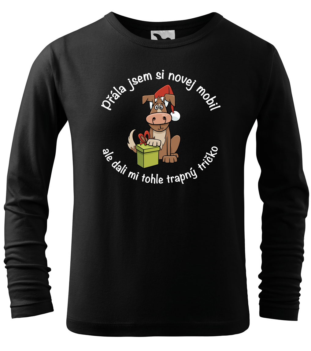 Dětské vánoční tričko - Přála jsem si novej mobil (dlouhý rukáv) Velikost: 4 roky / 110 cm, Barva: Černá (01), Délka rukávu: Dlouhý rukáv