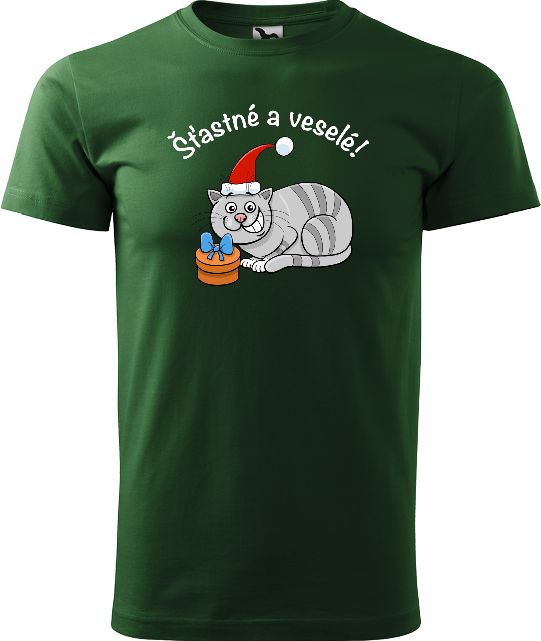 Pánské vánoční tričko - Šťastné a veselé Velikost: XL, Barva: Lahvově zelená (06)
