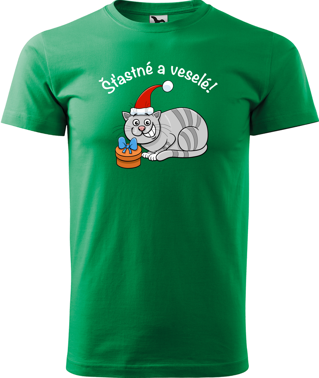 Pánské vánoční tričko - Šťastné a veselé Velikost: 4XL, Barva: Středně zelená (16)