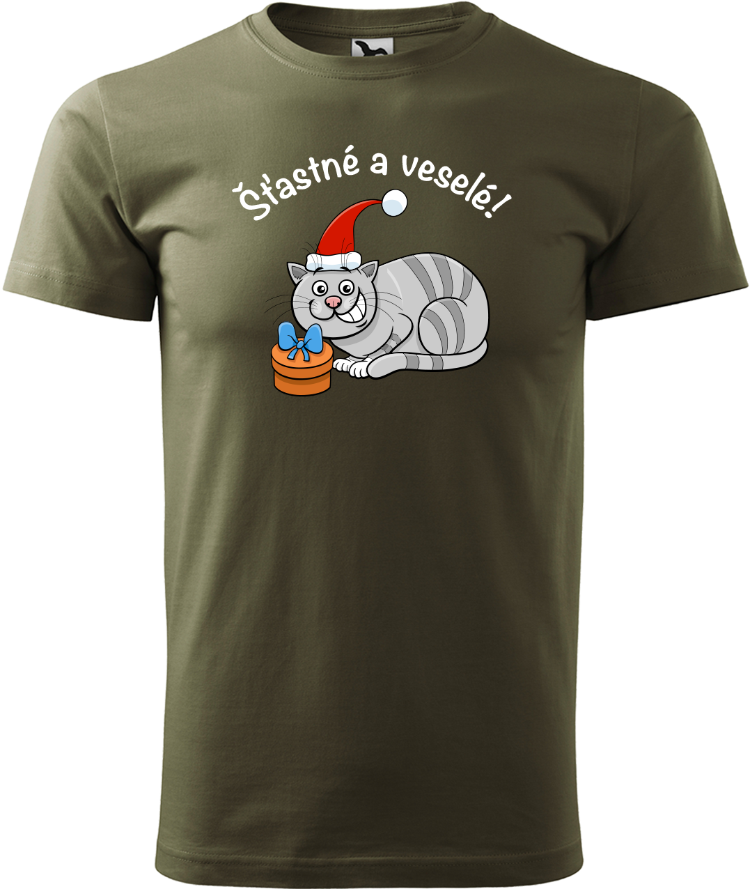 Pánské vánoční tričko - Šťastné a veselé Velikost: XL, Barva: Military (69)