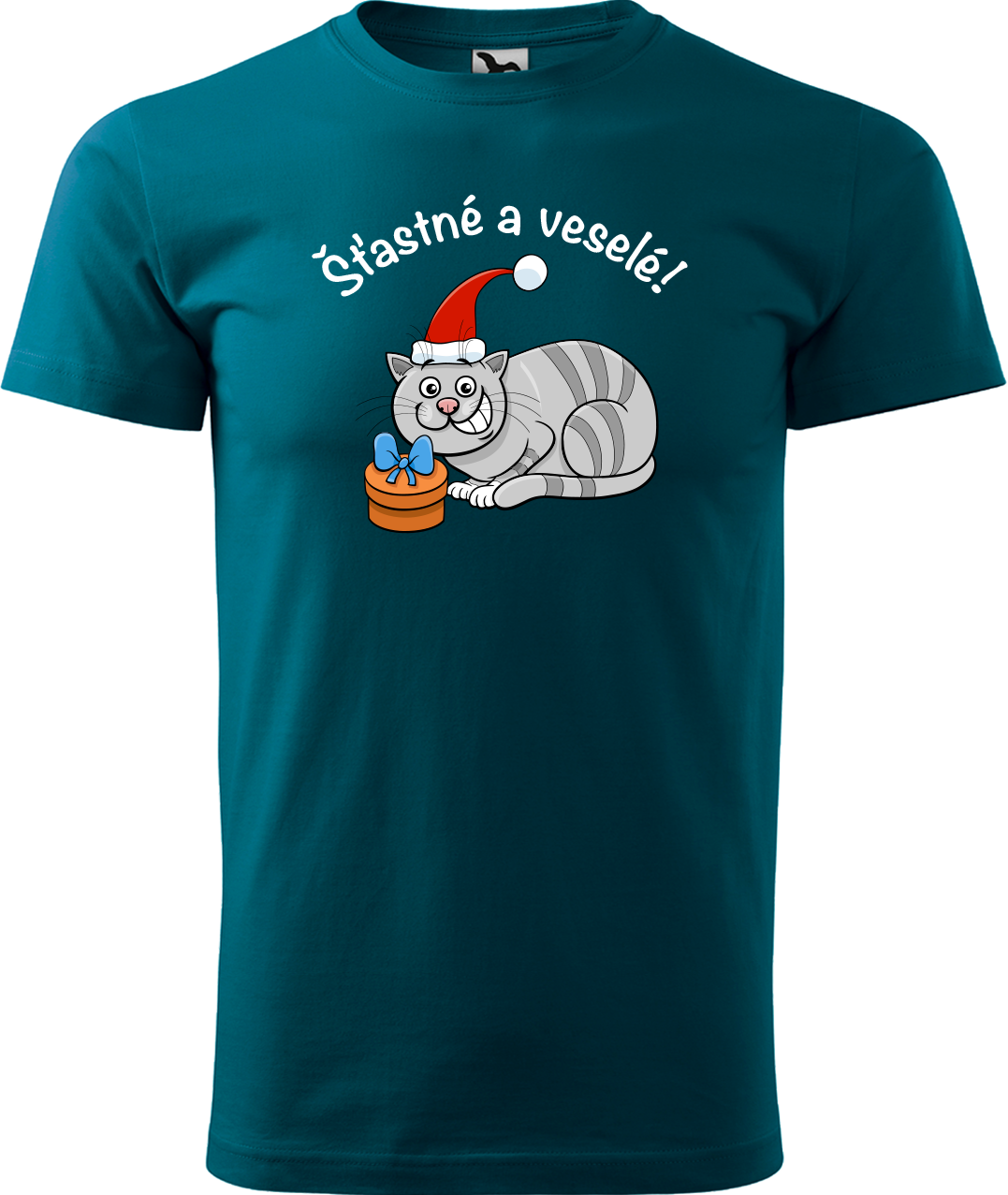 Pánské vánoční tričko - Šťastné a veselé Velikost: S, Barva: Petrolejová (93)