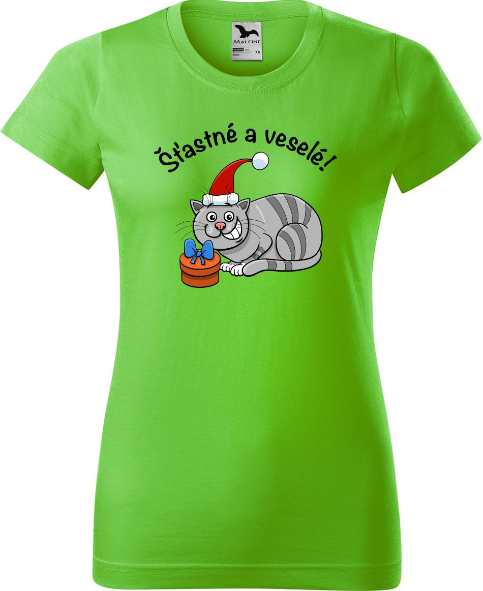 Dámské vánoční tričko - Šťastné a veselé Velikost: 2XL, Barva: Apple Green (92)