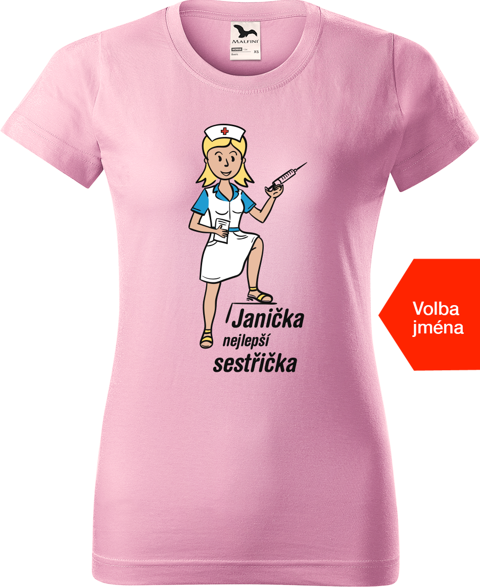 Tričko pro zdravotní sestru - Nejlepší sestřička + jméno Velikost: M, Barva: Růžová (30)