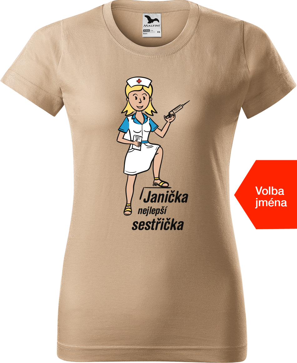 Tričko pro zdravotní sestru - Nejlepší sestřička + jméno Velikost: M, Barva: Písková (08)