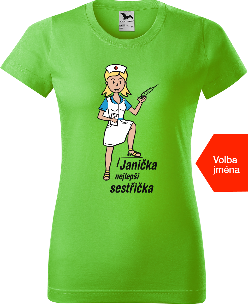Tričko pro zdravotní sestru - Nejlepší sestřička + jméno Velikost: M, Barva: Apple Green (92)