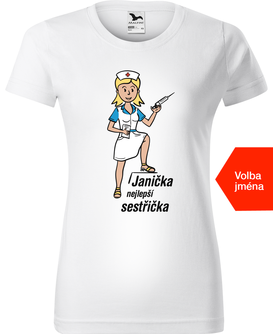 Tričko pro zdravotní sestru - Nejlepší sestřička + jméno Velikost: L, Barva: Bílá (00)