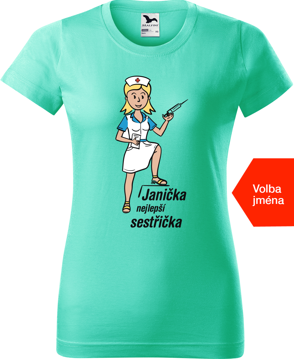 Tričko pro zdravotní sestru - Nejlepší sestřička + jméno Velikost: S, Barva: Mátová (95)