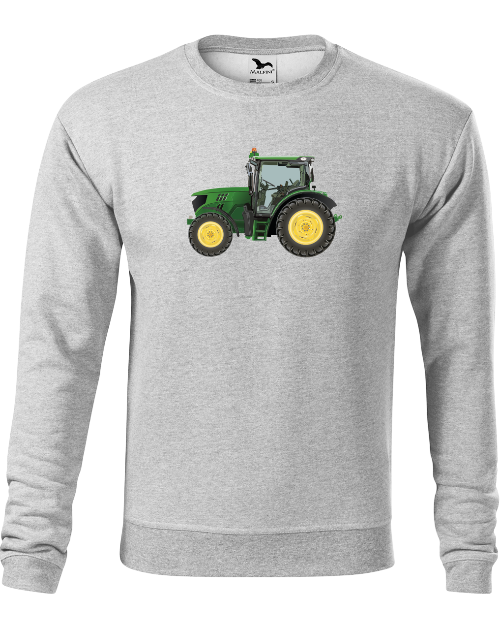 Mikina s traktorem - Zelený traktor Velikost: S, Barva: Světle šedý melír