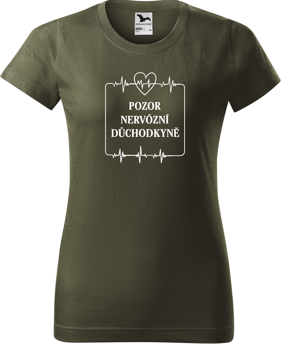 Vtipné tričko - Pozor nervózní důchodkyně Velikost: L, Barva: Military (69)