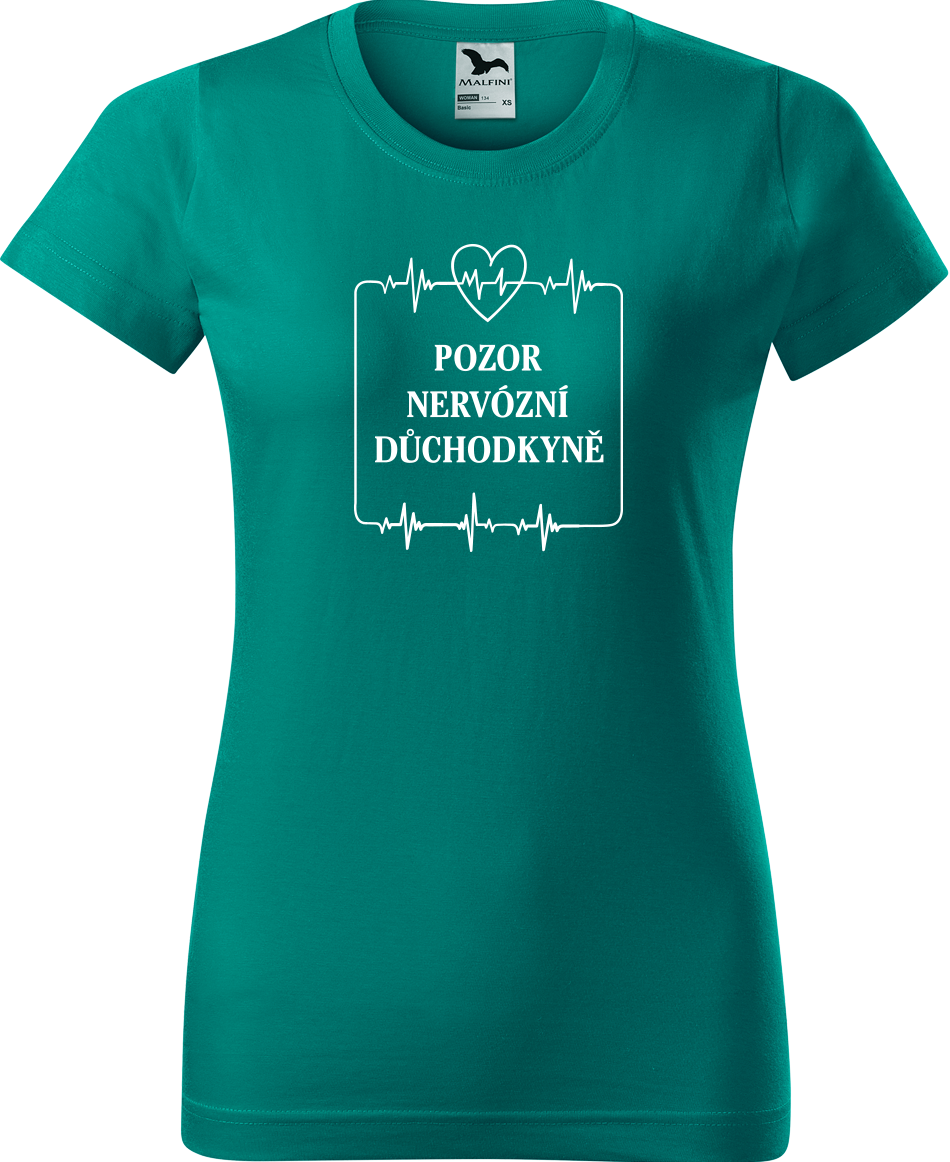 Vtipné tričko - Pozor nervózní důchodkyně Velikost: L, Barva: Emerald (19)