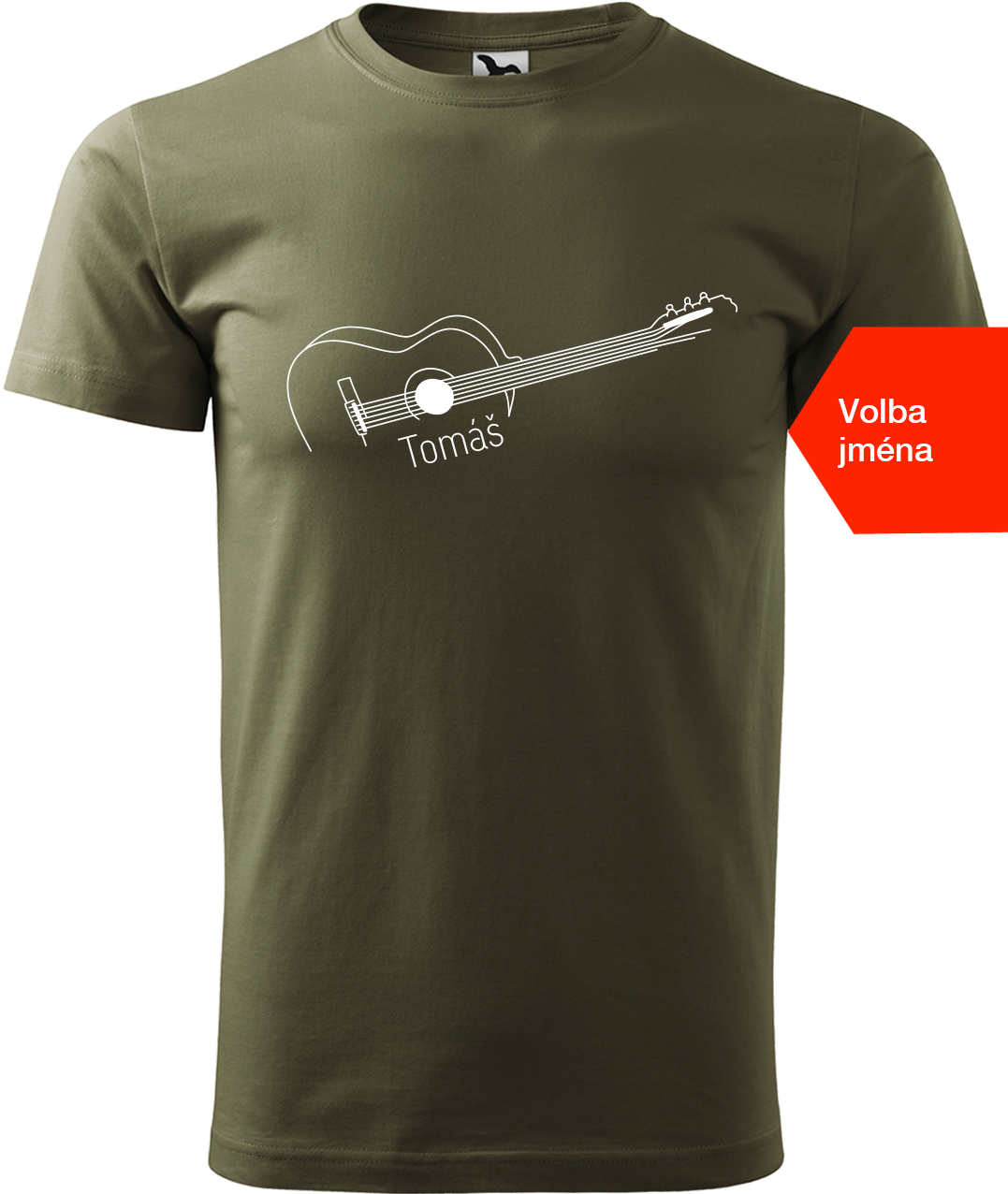 Pánské tričko s kytarou se jménem - Stylizovaná kytara Velikost: S, Barva: Military (69), Střih: pánský