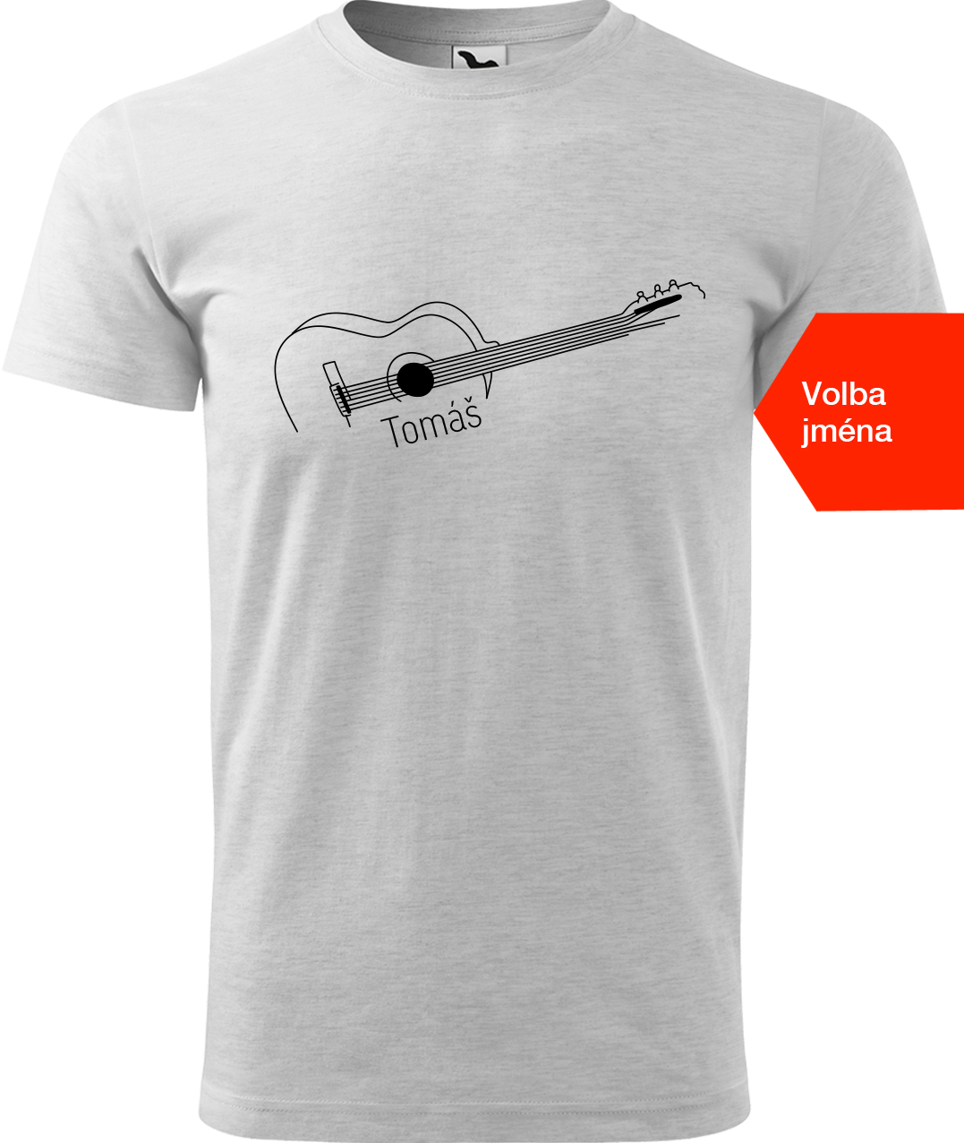 Pánské tričko s kytarou se jménem - Stylizovaná kytara Velikost: 4XL, Barva: Světle šedý melír (03), Střih: pánský