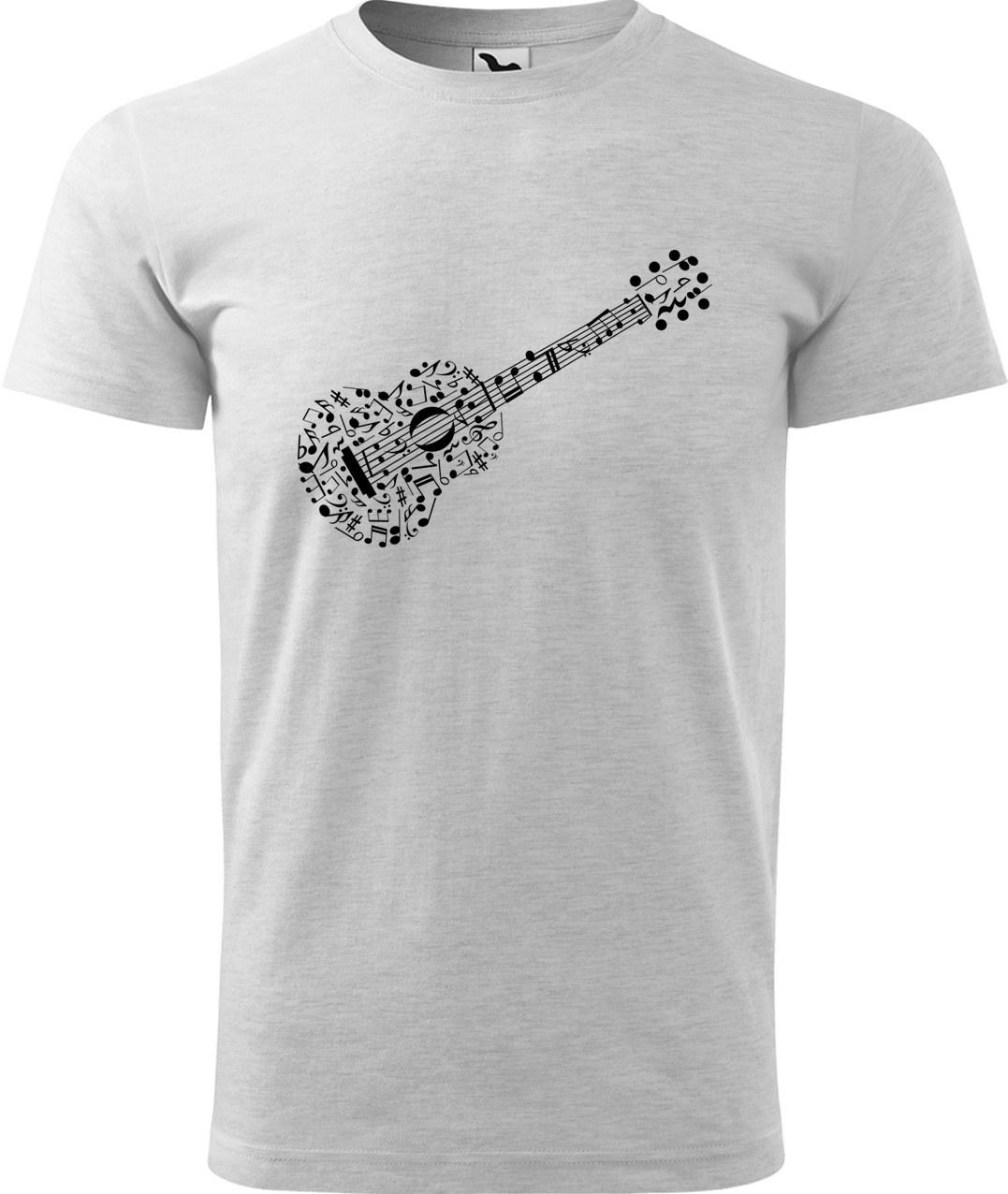 Pánské tričko s kytarou - Kytara z not Velikost: XL, Barva: Světle šedý melír (03), Střih: pánský