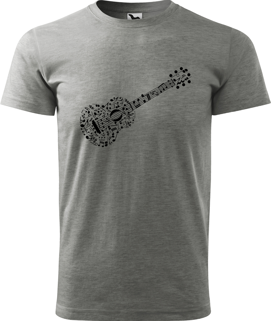 Pánské tričko s kytarou - Kytara z not Velikost: 2XL, Barva: Tmavě šedý melír (12), Střih: pánský