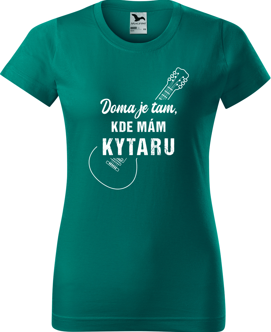 Dámské tričko s kytarou - Doma je tam, kde mám kytaru Velikost: S, Barva: Emerald (19), Střih: dámský