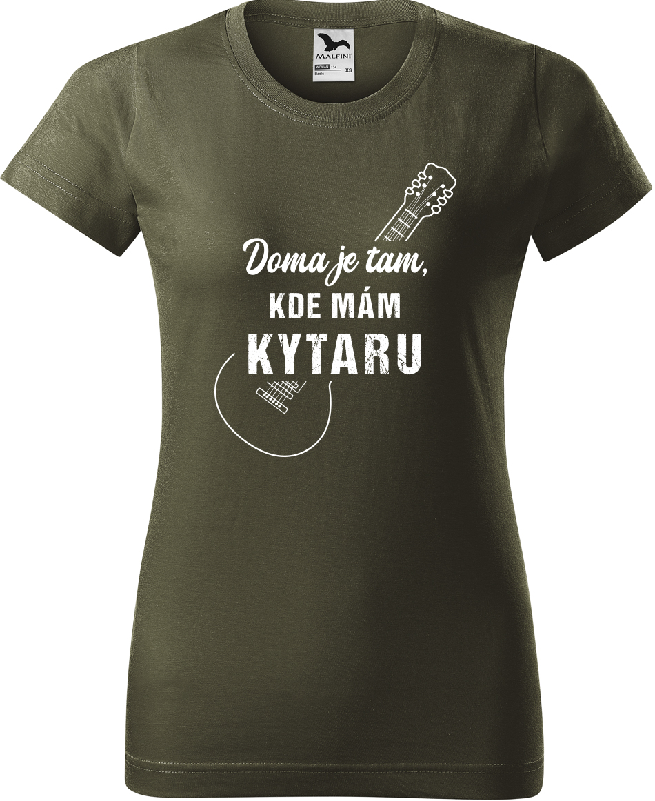 Dámské tričko s kytarou - Doma je tam, kde mám kytaru Velikost: S, Barva: Military (69), Střih: dámský