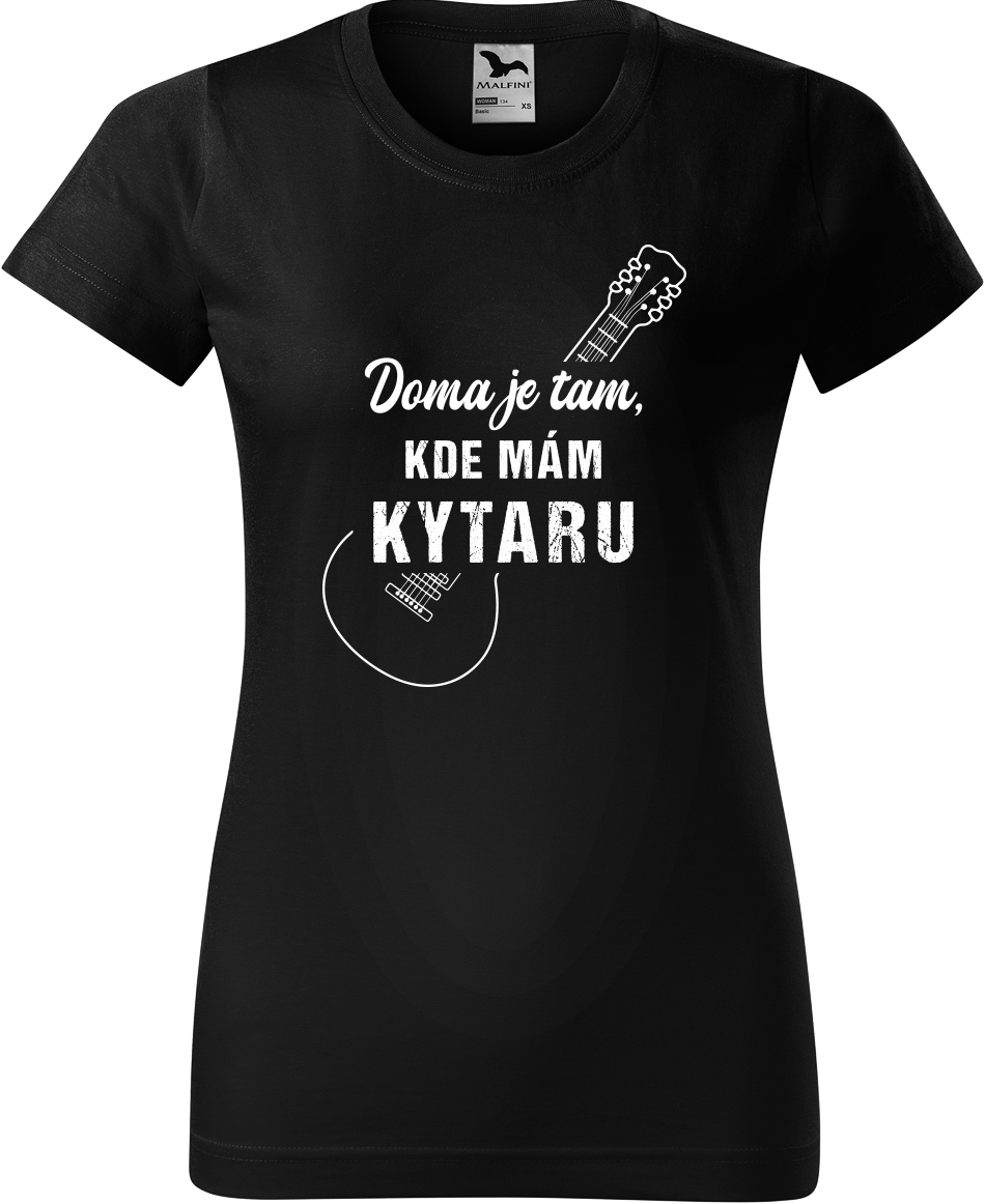 Dámské tričko s kytarou - Doma je tam, kde mám kytaru Velikost: M, Barva: Černá (01), Střih: dámský