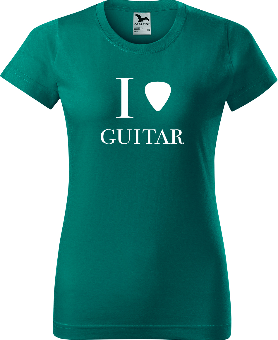 Dámské tričko s kytarou - I love guitar Velikost: XL, Barva: Emerald (19), Střih: dámský