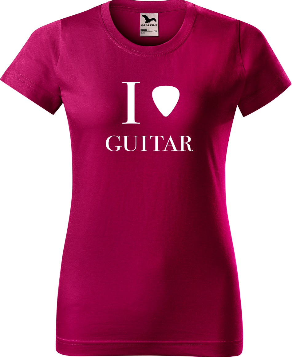 Dámské tričko s kytarou - I love guitar Velikost: XL, Barva: Fuchsia red (49), Střih: dámský