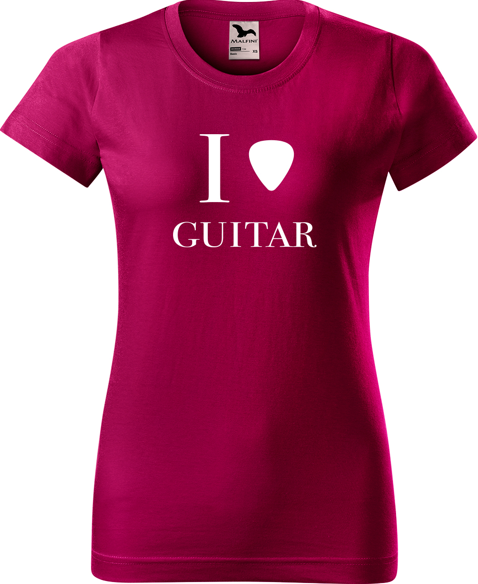 Dámské tričko s kytarou - I love guitar Velikost: M, Barva: Fuchsia red (49), Střih: dámský