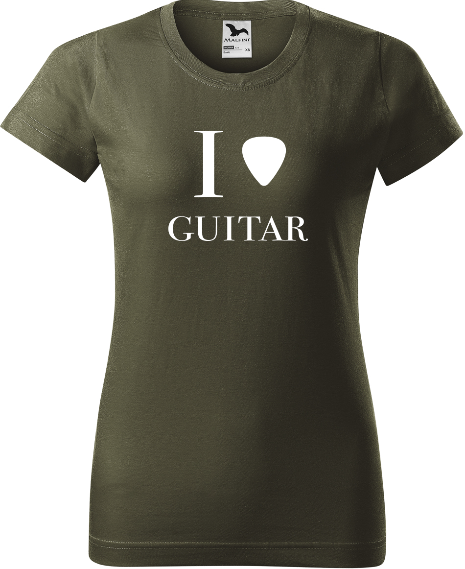 Dámské tričko s kytarou - I love guitar Velikost: L, Barva: Military (69), Střih: dámský