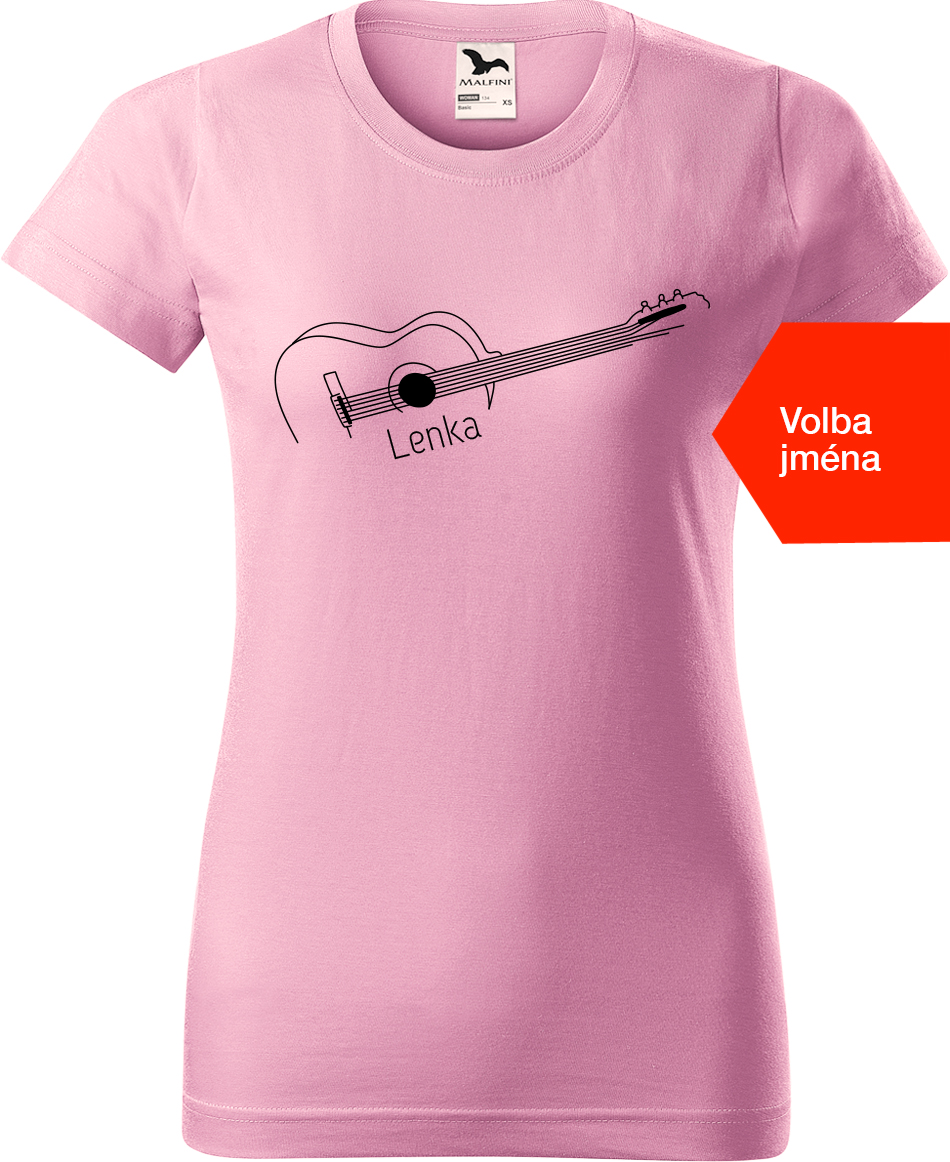 Dámské tričko s kytarou se jménem - Stylizovaná kytara Velikost: XL, Barva: Růžová (30), Střih: dámský