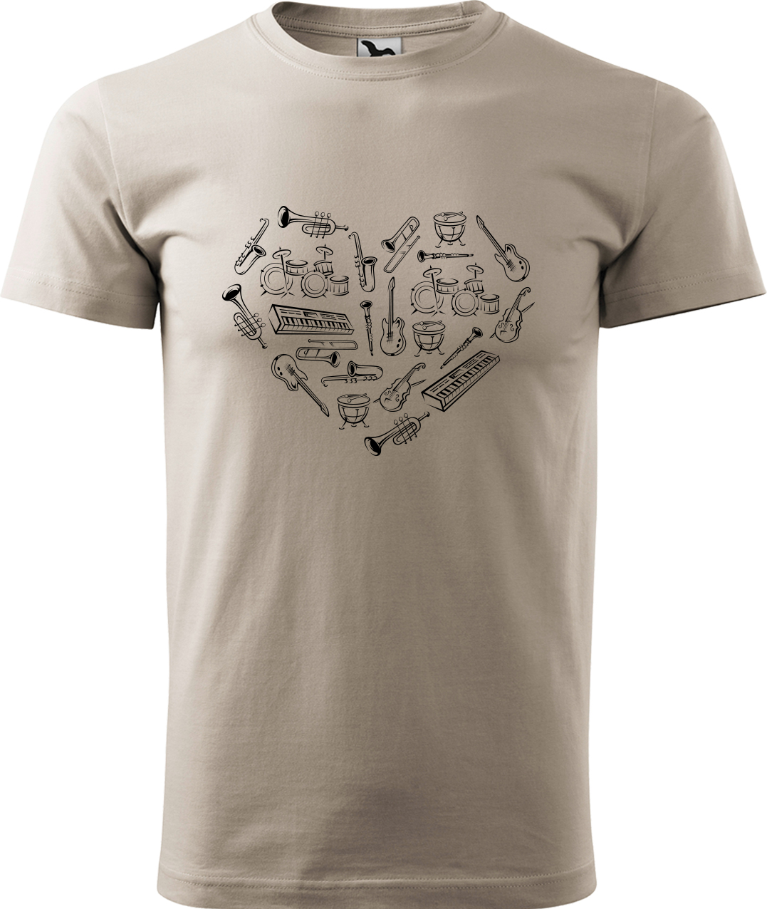 Pánské tričko s kytarou - Srdce z nástrojů Velikost: XL, Barva: Ledově šedá (51), Střih: pánský