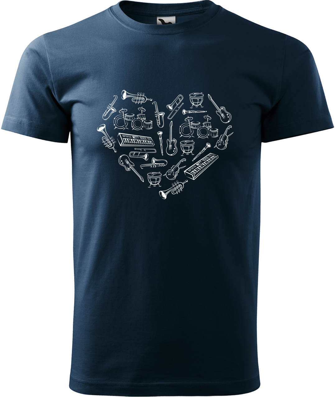Pánské tričko s kytarou - Srdce z nástrojů Velikost: XL, Barva: Námořní modrá (02), Střih: pánský