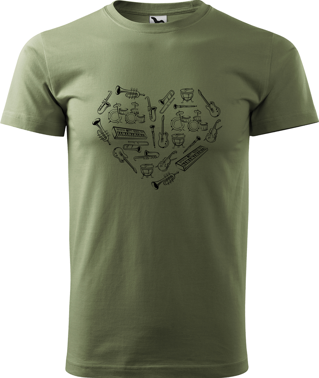 Pánské tričko s kytarou - Srdce z nástrojů Velikost: S, Barva: Světlá khaki (28), Střih: pánský