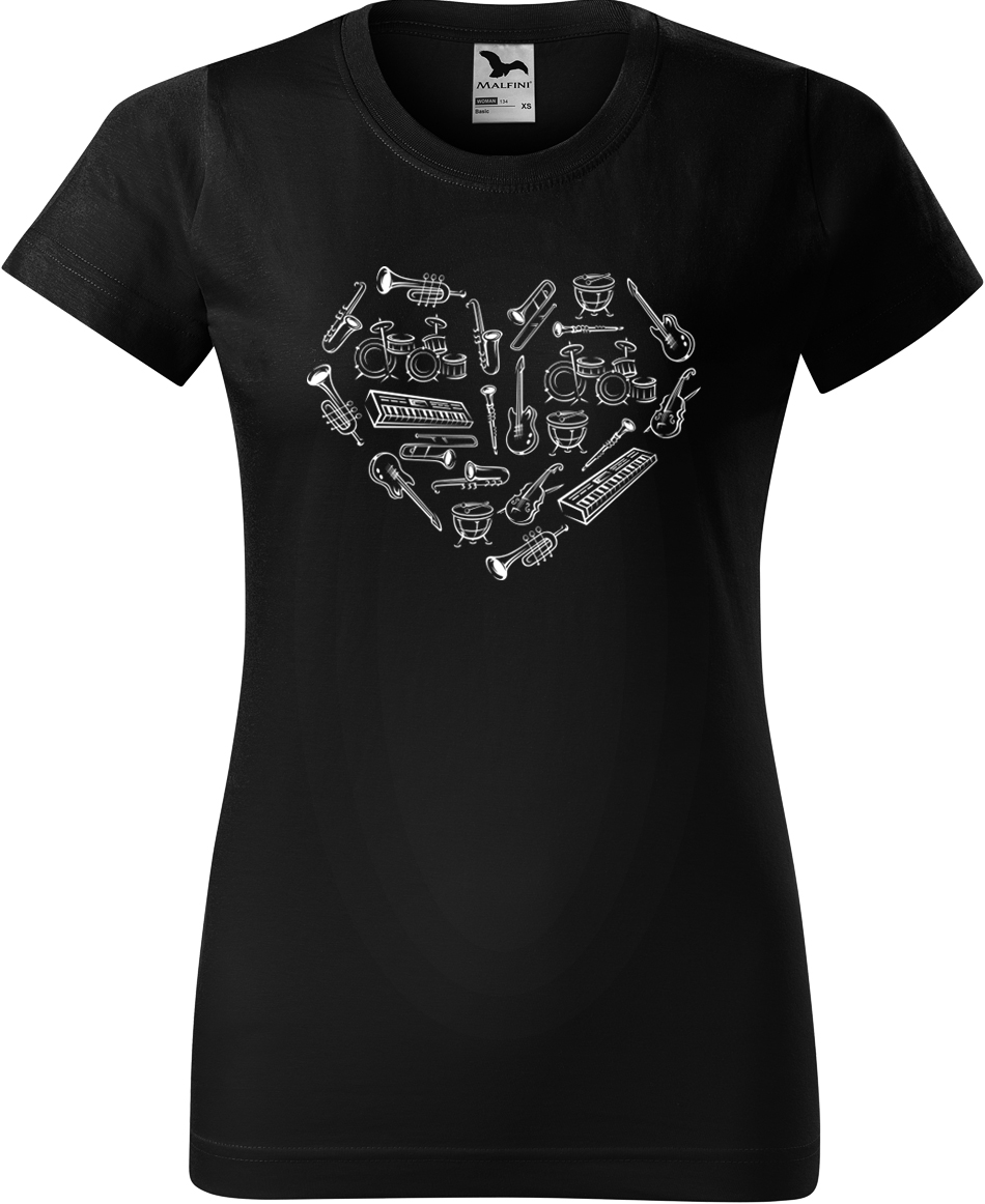 Dámské tričko s kytarou - Srdce z nástrojů Velikost: 3XL, Barva: Černá (01), Střih: dámský