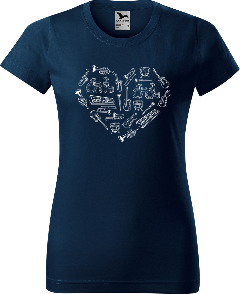 Dámské tričko s kytarou - Srdce z nástrojů Velikost: L, Barva: Námořní modrá (02), Střih: dámský