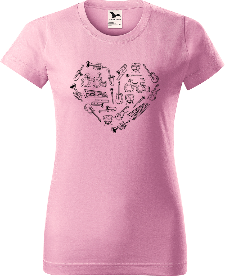 Dámské tričko s kytarou - Srdce z nástrojů Velikost: XL, Barva: Růžová (30), Střih: dámský