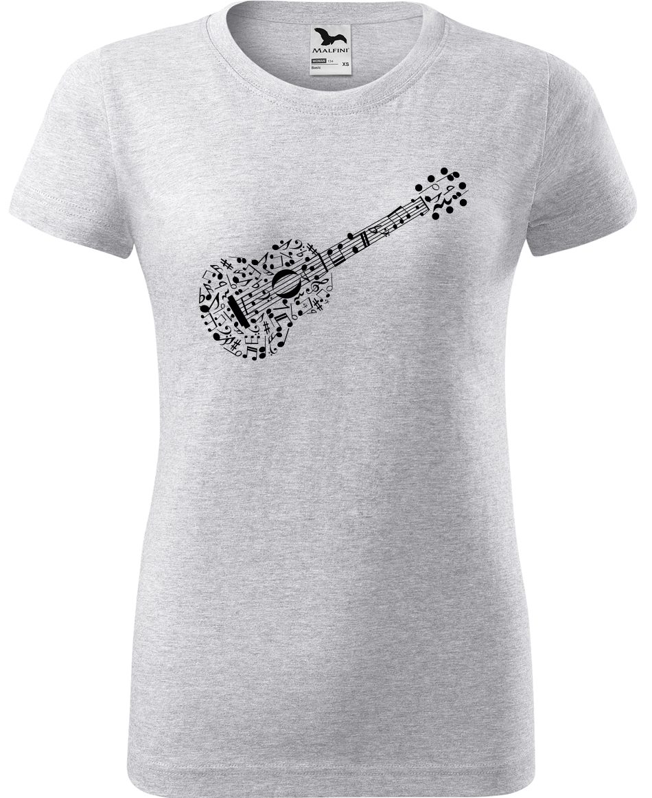 Dámské tričko s kytarou - Kytara z not Velikost: XL, Barva: Světle šedý melír (03), Střih: dámský