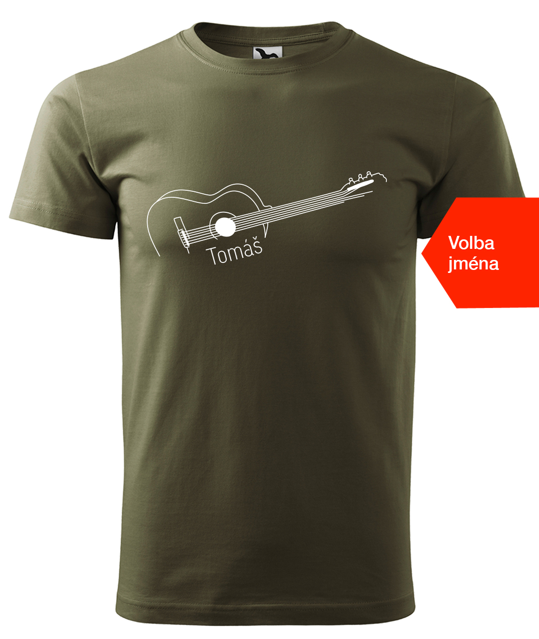 Dětské tričko s kytarou se jménem - Stylizovaná kytara Velikost: 4 roky / 110 cm, Barva: Military (69), Délka rukávu: Krátký rukáv