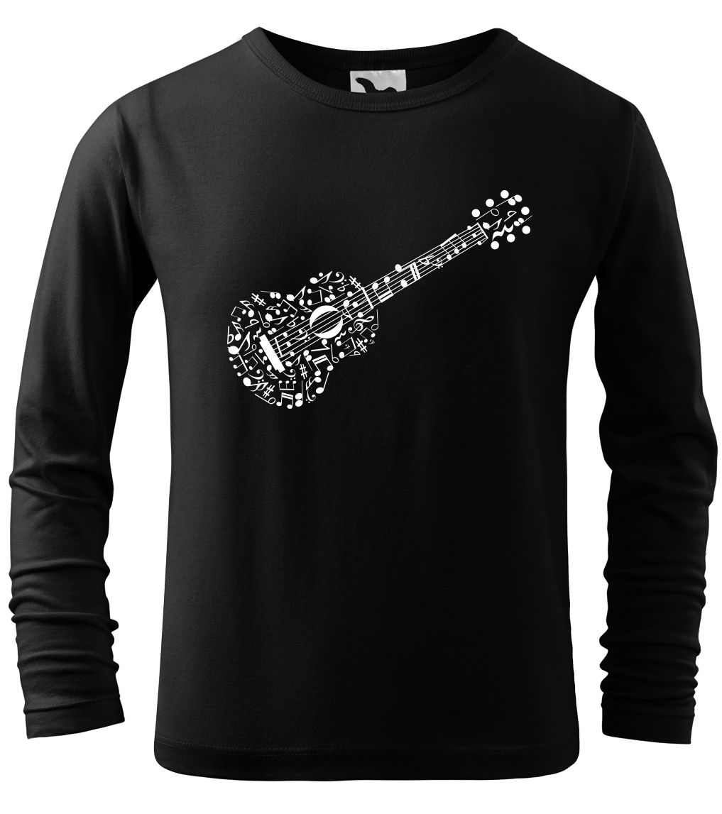 Dětské tričko s kytarou - Kytara z not (dlouhý rukáv) Velikost: 10 let / 146 cm, Barva: Černá (01), Délka rukávu: Dlouhý rukáv