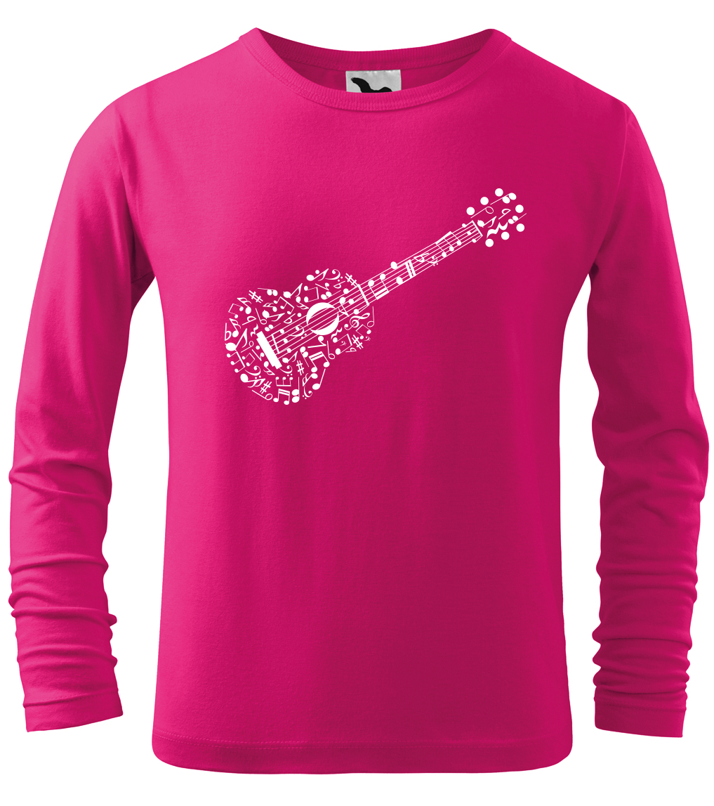 Dětské tričko s kytarou - Kytara z not (dlouhý rukáv) Velikost: 6 let / 122 cm, Barva: Malinová (63), Délka rukávu: Dlouhý rukáv