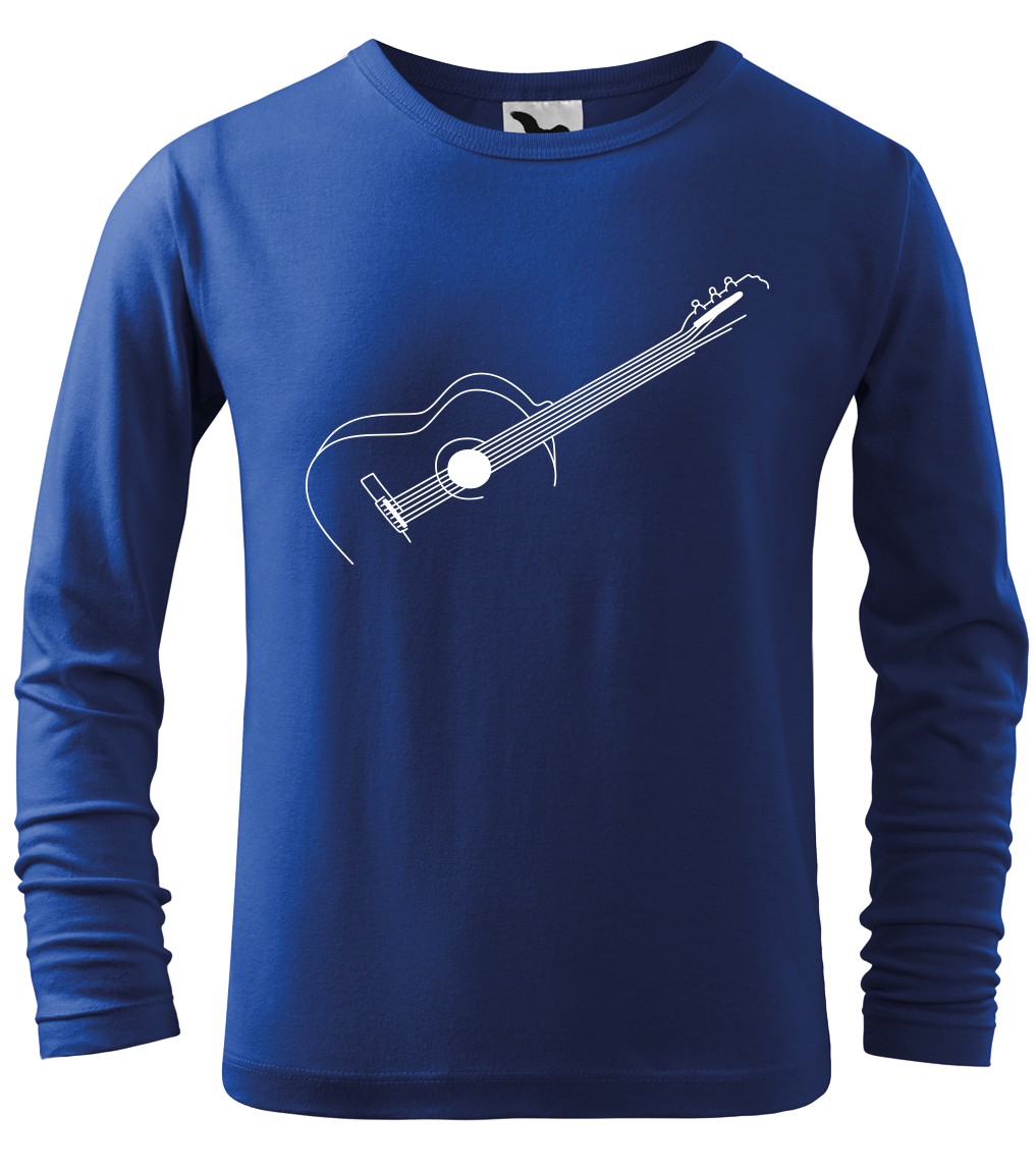 Dětské tričko s kytarou - Stylizovaná kytara (dlouhý rukáv) Velikost: 12 let / 158 cm, Barva: Námořní modrá (02), Délka rukávu: Dlouhý rukáv