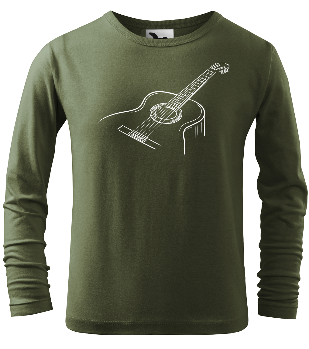 Dětské tričko s kytarou - Klasická kytara (dlouhý rukáv) Velikost: 4 roky / 110 cm, Barva: Khaki (09), Délka rukávu: Dlouhý rukáv