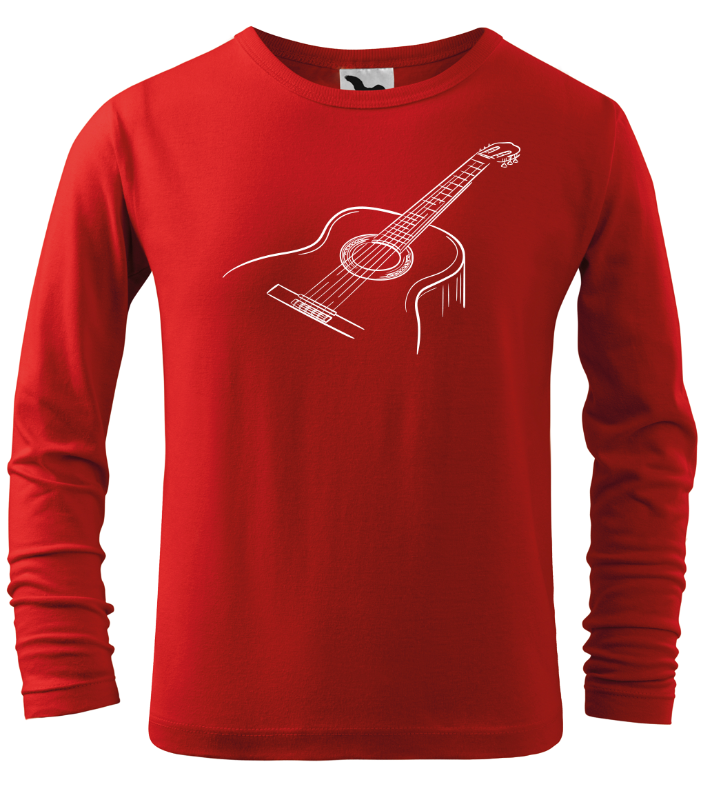 Dětské tričko s kytarou - Klasická kytara (dlouhý rukáv) Velikost: 12 let / 158 cm, Barva: Červená (07), Délka rukávu: Dlouhý rukáv