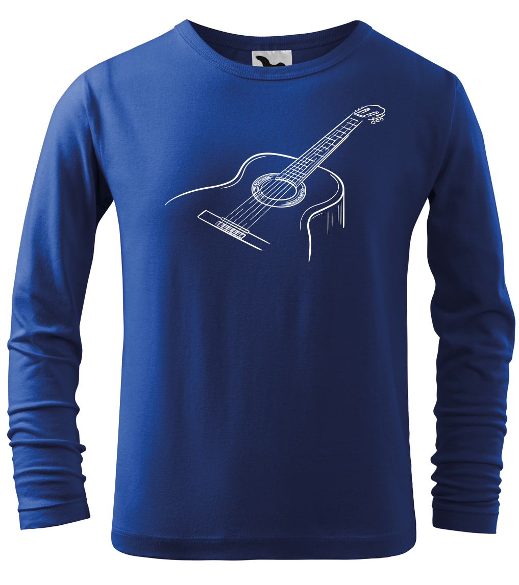 Dětské tričko s kytarou - Klasická kytara (dlouhý rukáv) Velikost: 4 roky / 110 cm, Barva: Královská modrá (05), Délka rukávu: Dlouhý rukáv