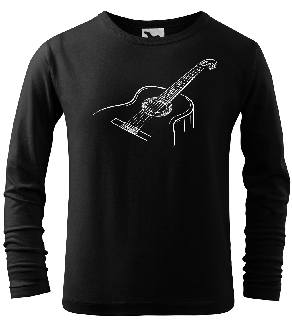 Dětské tričko s kytarou - Klasická kytara (dlouhý rukáv) Velikost: 10 let / 146 cm, Barva: Černá (01), Délka rukávu: Dlouhý rukáv