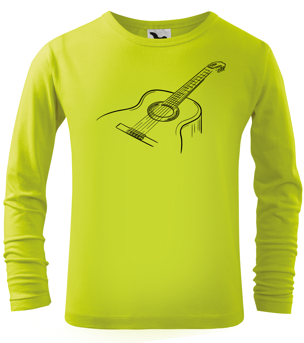 Dětské tričko s kytarou - Klasická kytara (dlouhý rukáv) Velikost: 4 roky / 110 cm, Barva: Limetková (62), Délka rukávu: Dlouhý rukáv