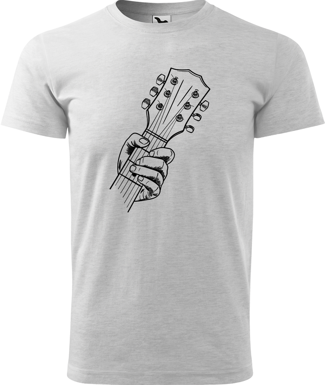 Pánské tričko s kytarou - Hlava kytary Velikost: L, Barva: Světle šedý melír (03)