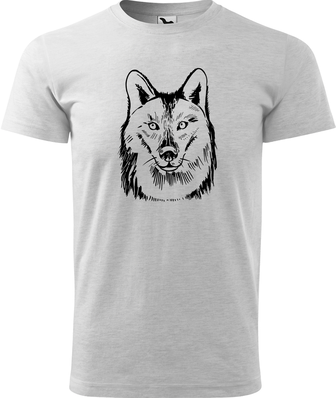 Pánské tričko s vlkem - Kresba vlka Velikost: M, Barva: Světle šedý melír (03), Střih: pánský