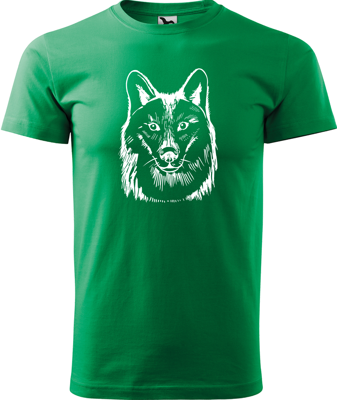 Pánské tričko s vlkem - Kresba vlka Velikost: M, Barva: Středně zelená (16), Střih: pánský